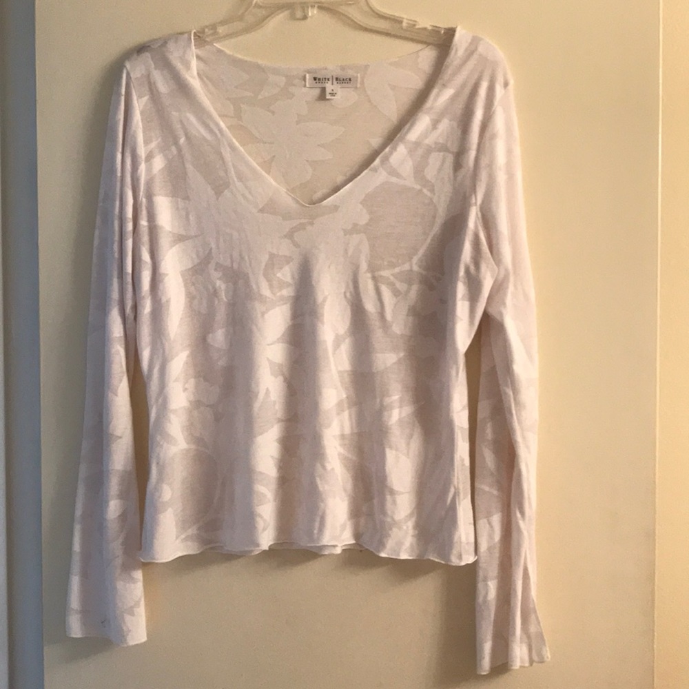 White House/Black Market white on white V-neck top